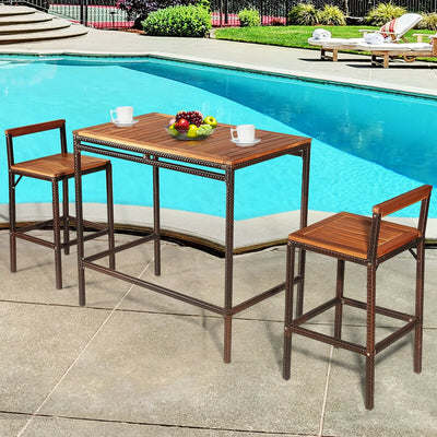 3 PCS Patio Rattan Wicker Bar Dining Furniture Set