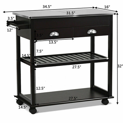 Rolling Kitchen Island Trolley Cart with 2 Drawers