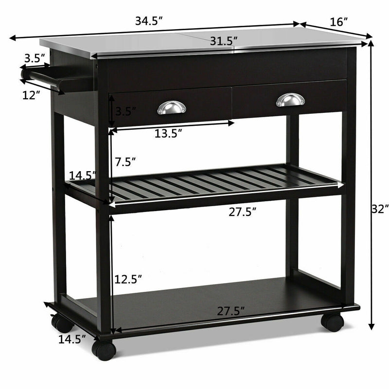 Rolling Kitchen Island Trolley Cart with 2 Drawers