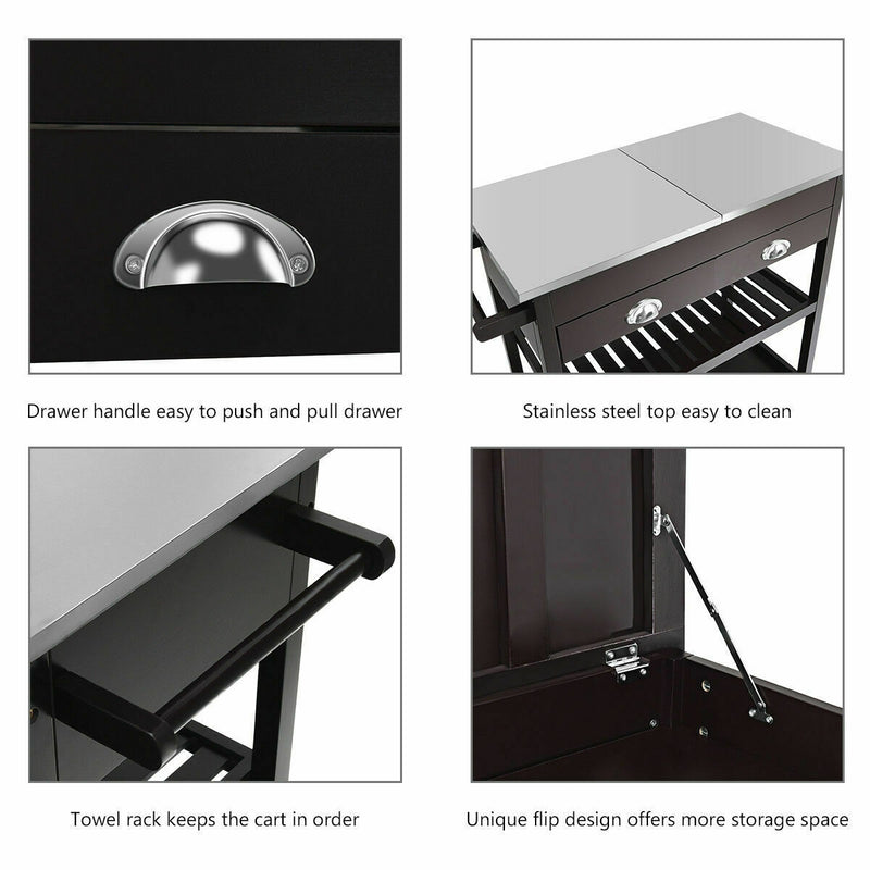 Rolling Kitchen Island Trolley Cart with 2 Drawers
