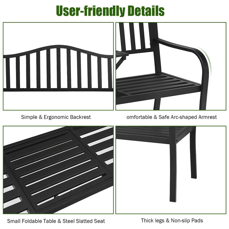 Patio Garden Bench Steel Frame with Adjustable Center Table