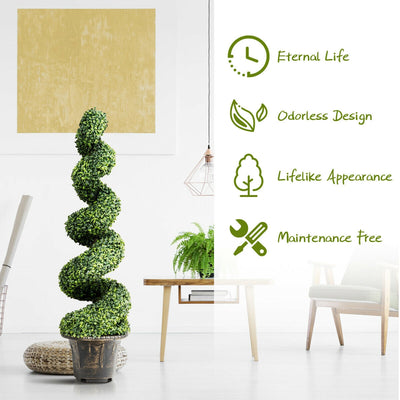 2 Pieces 4 Feet Artificial Décor Green Boxwood Spiral Tree Set