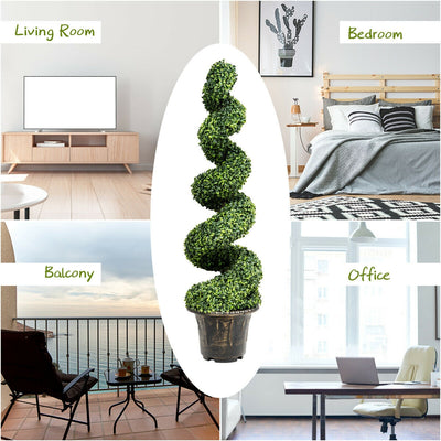 2 Pieces 4 Feet Artificial Décor Green Boxwood Spiral Tree Set