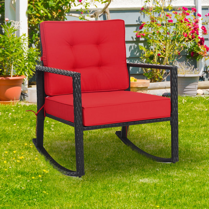 Patio Rattan Rocker Outdoor Glider Rocking Chair Cushion Lawn