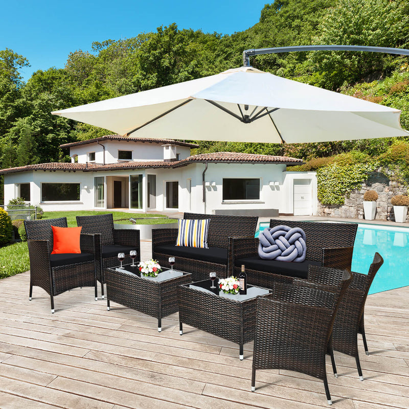 4 Pieces Comfortable Outdoor Rattan Sofa Set with Glass Coffee Table