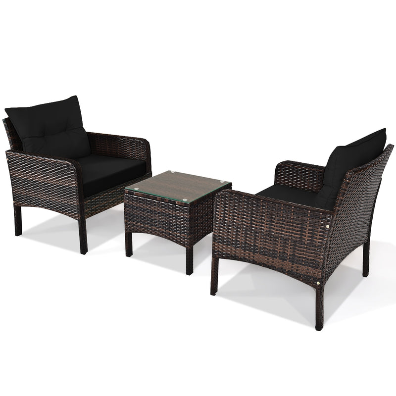 3 Pieces Outdoor Patio Rattan Conversation Set with Seat Cushions