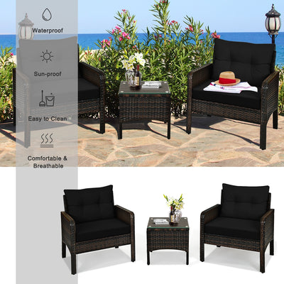 3 Pieces Outdoor Patio Rattan Conversation Set with Seat Cushions