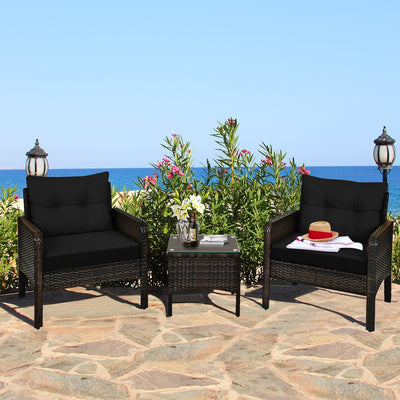 3 Pieces Outdoor Patio Rattan Conversation Set with Seat Cushions