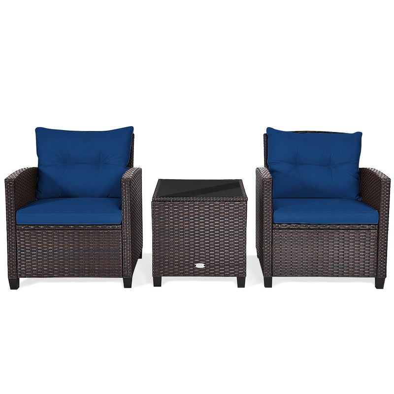 3 Pieces Rattan Patio Furniture Set with Washable Cushion
