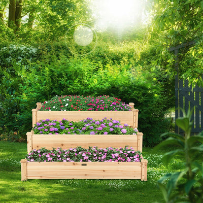 3-Tier Elevated Wooden Vegetable Planter for Garden