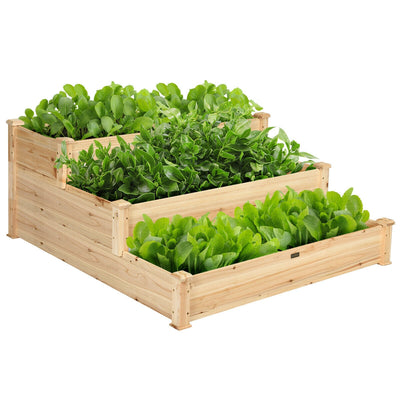 3-Tier Elevated Wooden Vegetable Planter for Garden