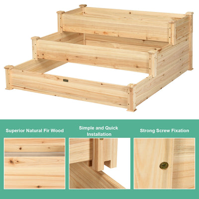 3-Tier Elevated Wooden Vegetable Planter for Garden