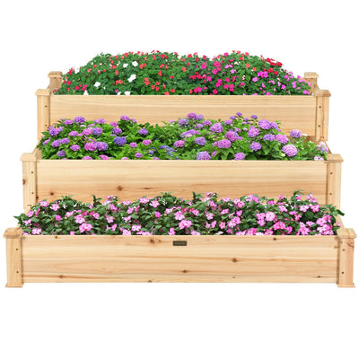 3-Tier Elevated Wooden Vegetable Planter for Garden