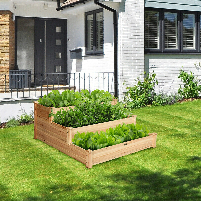 3-Tier Elevated Wooden Vegetable Planter for Garden