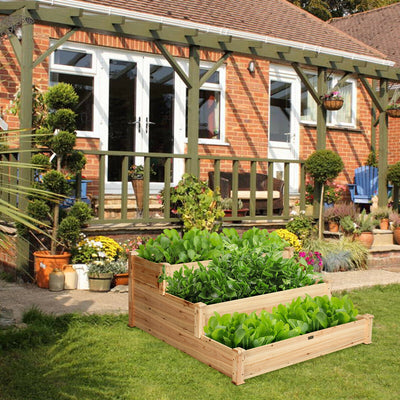 3-Tier Elevated Wooden Vegetable Planter for Garden