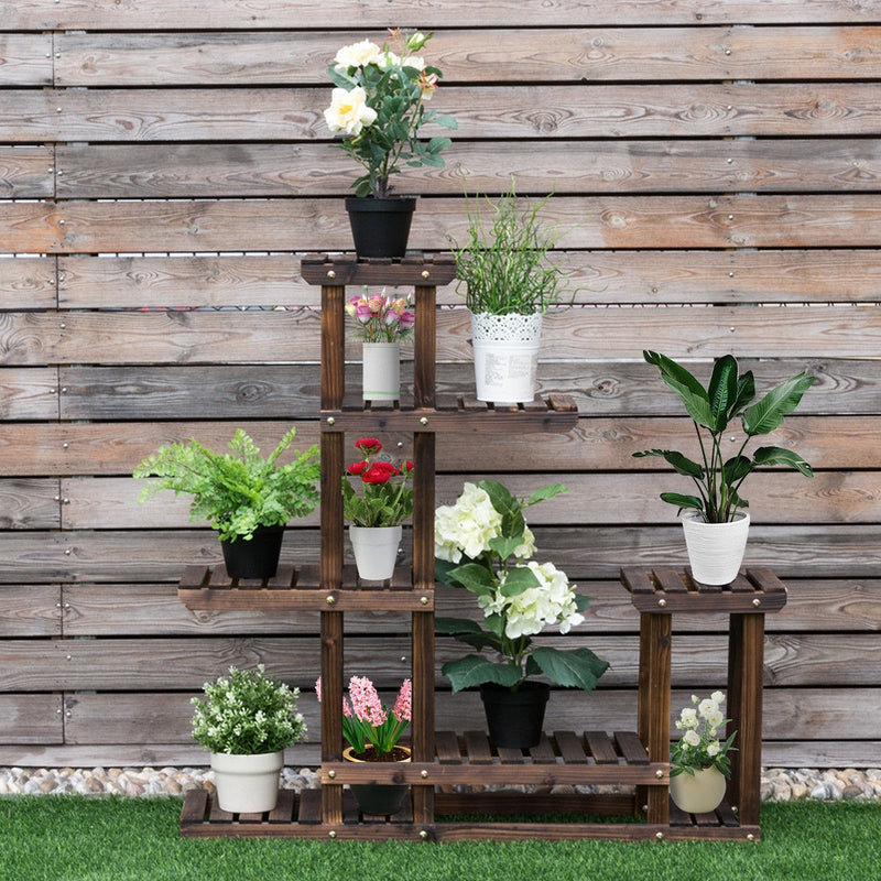 6-Tier Garden Wooden Plant Flower Stand Shelf for Multiple Plants Indoor or Outdoor