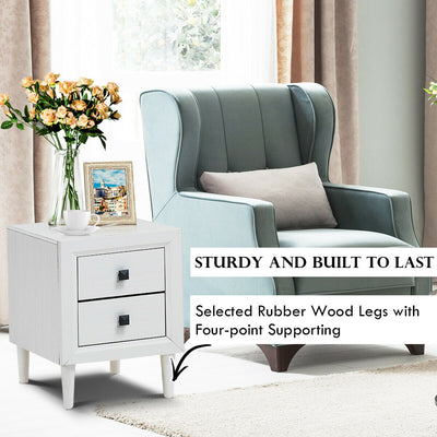 Wooden Bedside Nightstand Accent Side Table with 2 Drawers