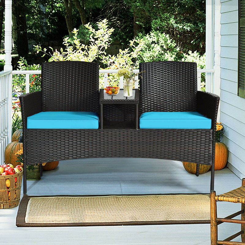 Rattan Patio Conversation Set with a Built-in Coffee Table and Cushions