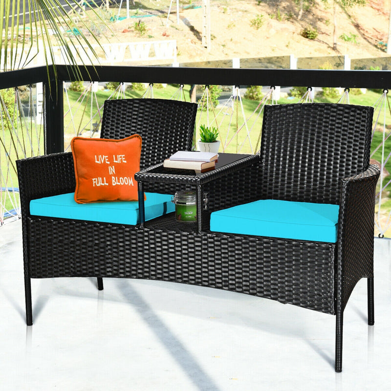 Wicker Patio Conversation Furniture Set with Removable Cushions and Table