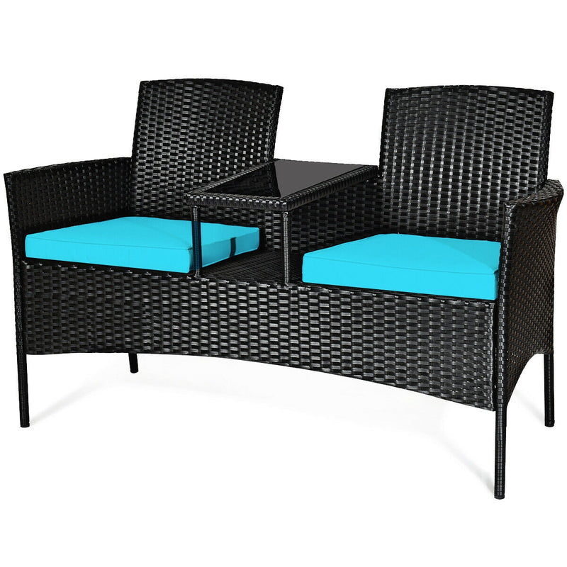 Wicker Patio Conversation Furniture Set with Removable Cushions and Table