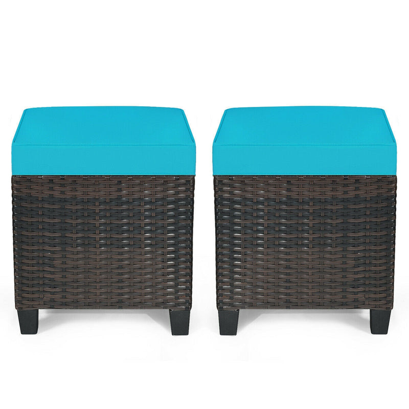 2 pcs Portable Rattan Ottoman with Removable and Washable Cushion