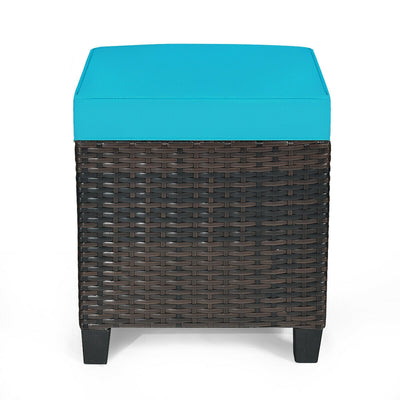 2 pcs Portable Rattan Ottoman with Removable and Washable Cushion