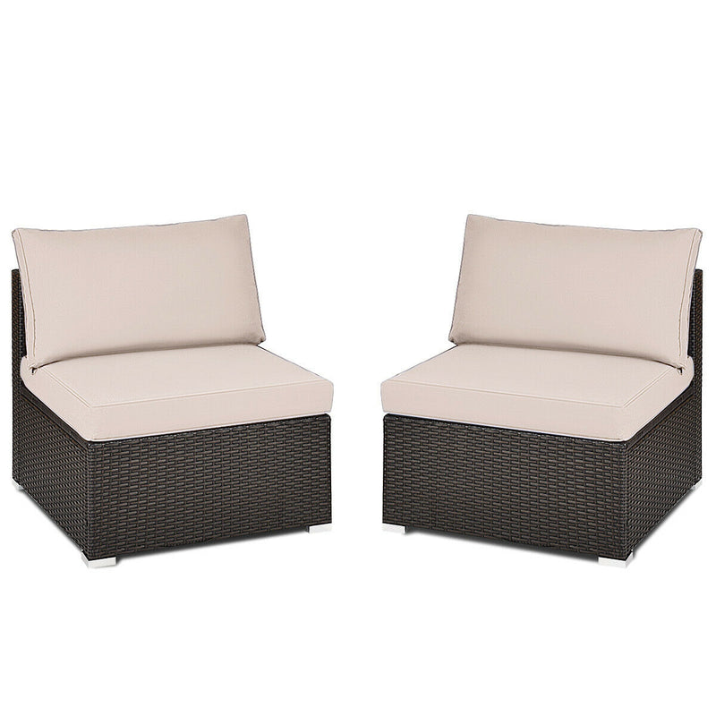 2 Pieces Patio Rattan Armless Sofa Set with back and seat Cushions