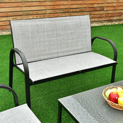 4 Pieces Patio Furniture Set with Glass Top Coffee Table