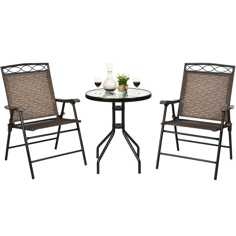 3 Pieces Portable and Folding Patio Bistro Set with table