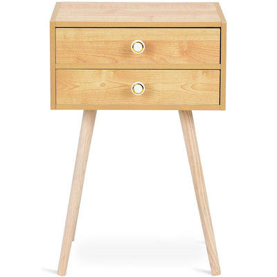 2-Drawer Wooden Nightstand End Table with High Sloping Outward Legs