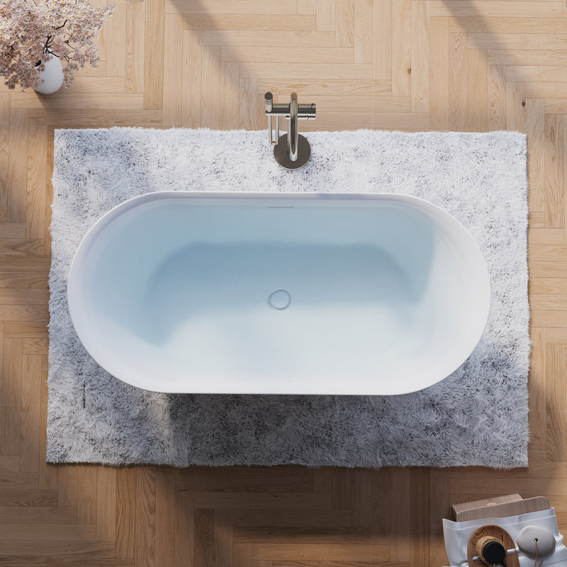 60" Glossy White Acrylic Freestanding Bathtub with Integrated Slotted Overflow and Pop-up Drainer