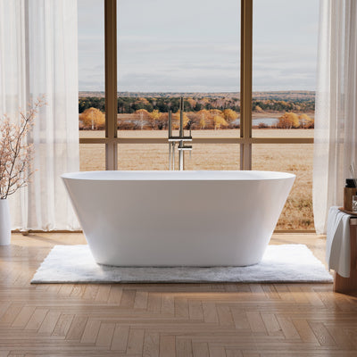 63" Glossy White Acrylic Freestanding Bathtub with Integrated Slotted Overflow and Pop-up Drainer