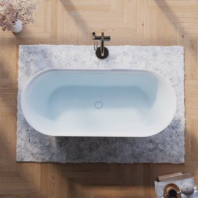 63" Glossy White Acrylic Freestanding Bathtub with Integrated Slotted Overflow and Pop-up Drainer
