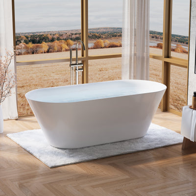 71" Glossy White Acrylic Freestanding Bathtub with Integrated Slotted Overflow and Pop-up Drainer