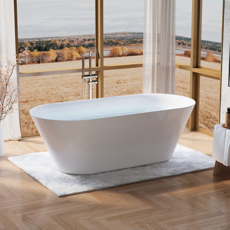 71" Glossy White Acrylic Freestanding Bathtub with Integrated Slotted Overflow and Pop-up Drainer