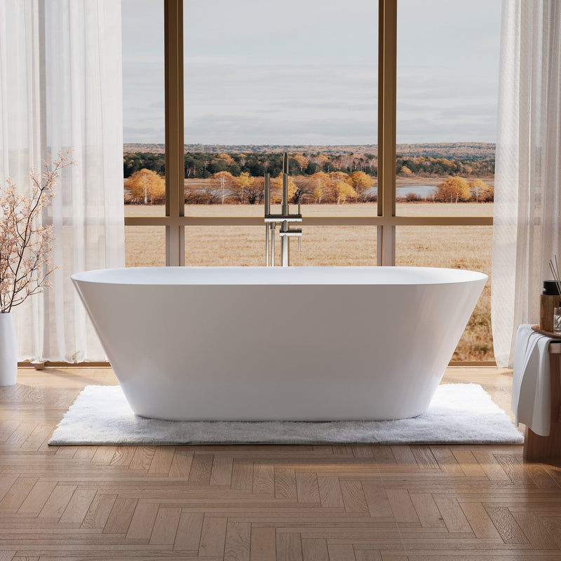 71" Glossy White Acrylic Freestanding Bathtub with Integrated Slotted Overflow and Pop-up Drainer