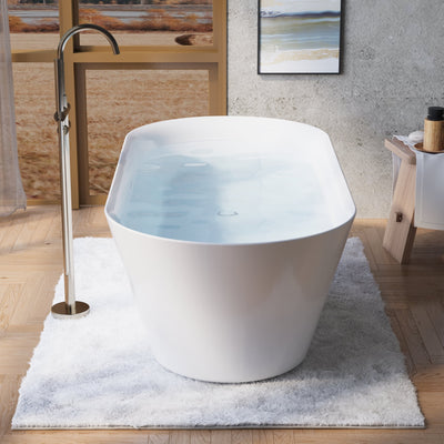 71" Glossy White Acrylic Freestanding Bathtub with Integrated Slotted Overflow and Pop-up Drainer