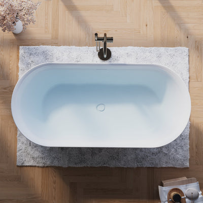 71" Glossy White Acrylic Freestanding Bathtub with Integrated Slotted Overflow and Pop-up Drainer