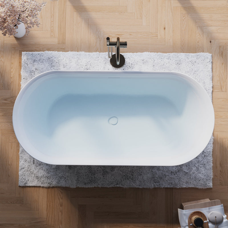 71" Glossy White Acrylic Freestanding Bathtub with Integrated Slotted Overflow and Pop-up Drainer