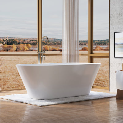 71" Glossy White Acrylic Freestanding Bathtub with Integrated Slotted Overflow and Pop-up Drainer