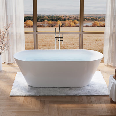 71" Glossy White Acrylic Freestanding Bathtub with Integrated Slotted Overflow and Pop-up Drainer
