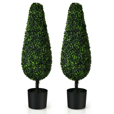 2 Pack 3 Feet Artificial Tower UV Resistant Indoor Outdoor Topiary Tree