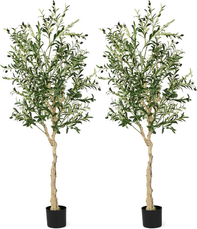 6 Feet 2-Pack Artificial Olive Tree in Cement Pot