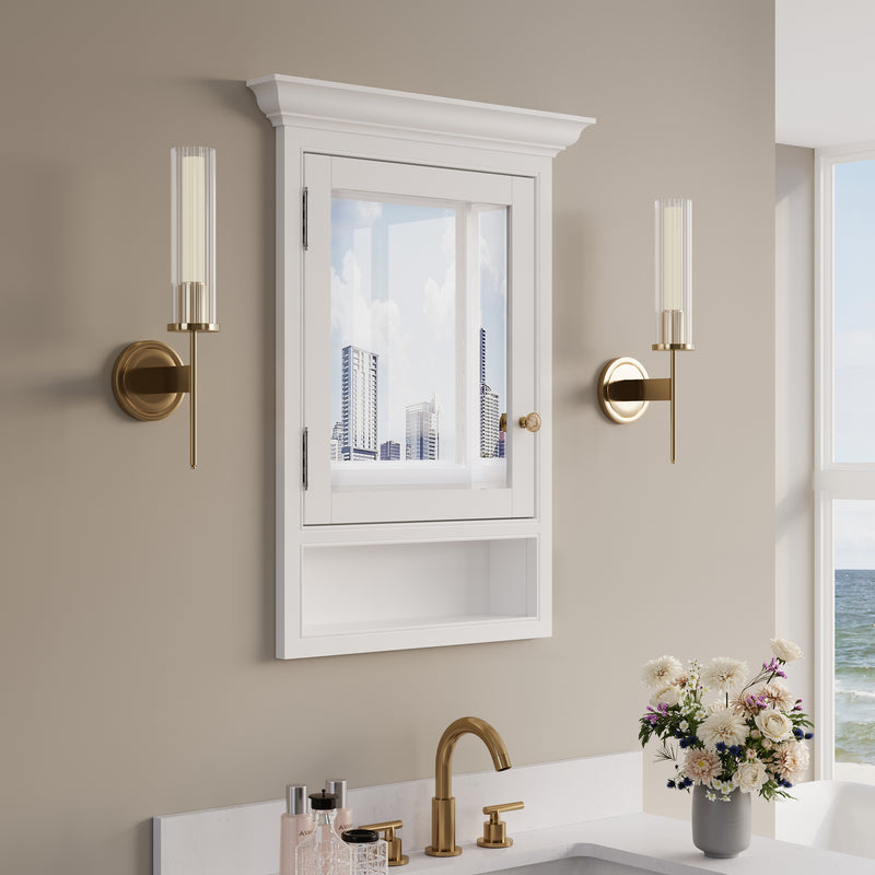 24 in. W x 32 in. H Recess Mount Bathroom Wood Medicine Cabinet with Mirror in White
