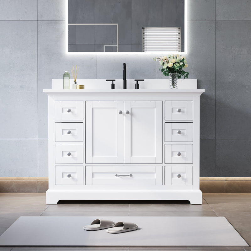 48 Inch White Bathroom Vanity with cUPC Undermount Basin with 2 Doors and 9 Drawers