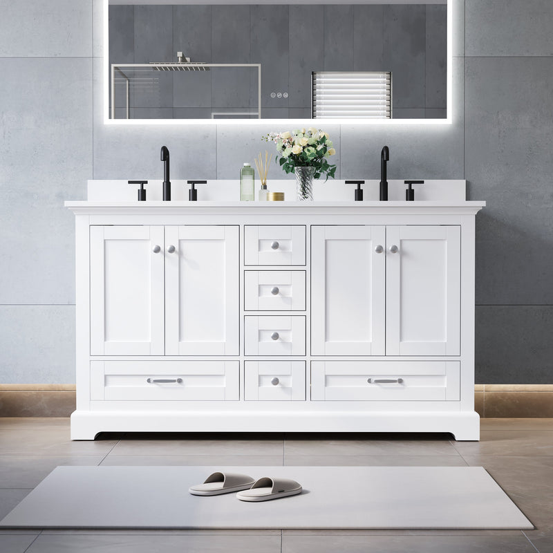 60 Inch White Bathroom Vanity with 2 cUPC Undermount Basins with 4 Doors and 6 Drawers
