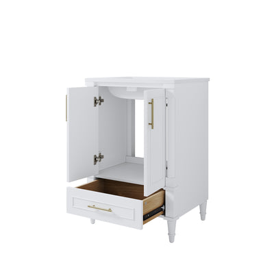 24 inch Bathroom Vanity with Single Sink, Solid Wooden Freestanding Bathroom Cabinet with Soft-Closing Doors