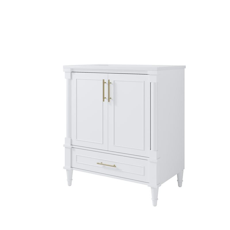 30 inch Bathroom Vanity with Single Sink, Solid Wooden Freestanding Bathroom Cabinet with Soft-Closing Doors