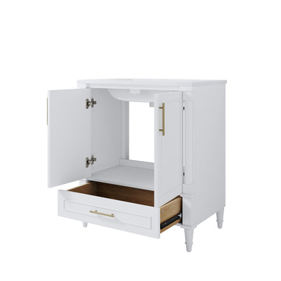 30 inch Bathroom Vanity with Single Sink, Solid Wooden Freestanding Bathroom Cabinet with Soft-Closing Doors