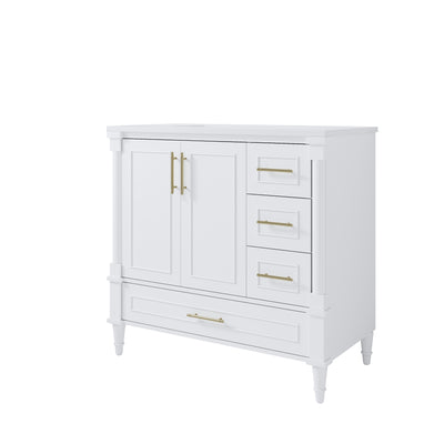 36 inch Bathroom Vanity with Single Sink, Solid Wooden Standing Bathroom Cabinet with Soft-Closing Doors